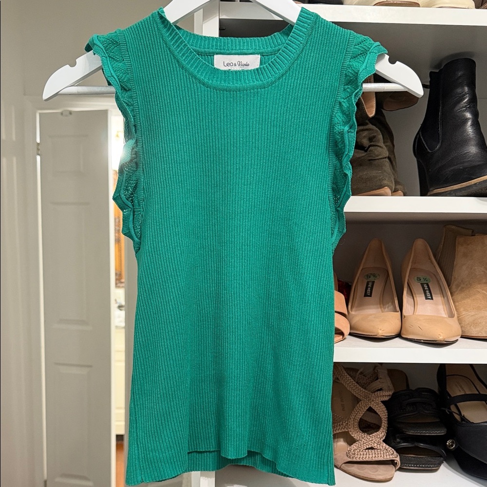 Lea & Viola Green Ruffle Tank Top